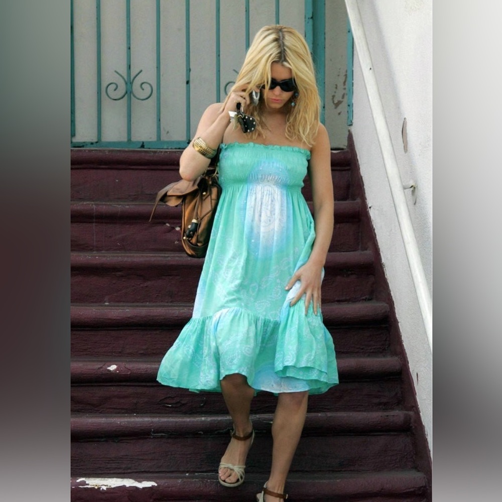 Cool change skirt Aqua Dress sequins blue small ruffle y2k Aso Jessica Simpson